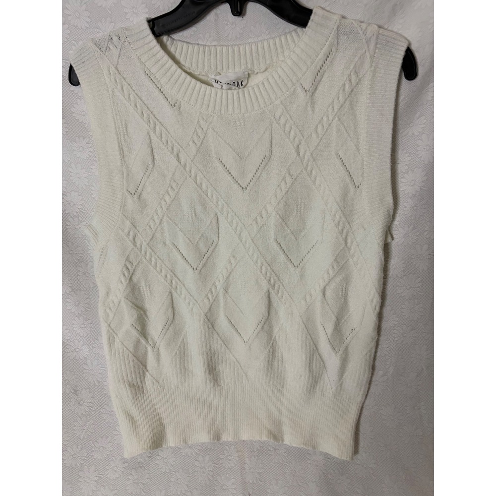 Olive + Oak Coastal Grandma 90s Vintage MinimalistWhite Diamond Pointelle Vest M